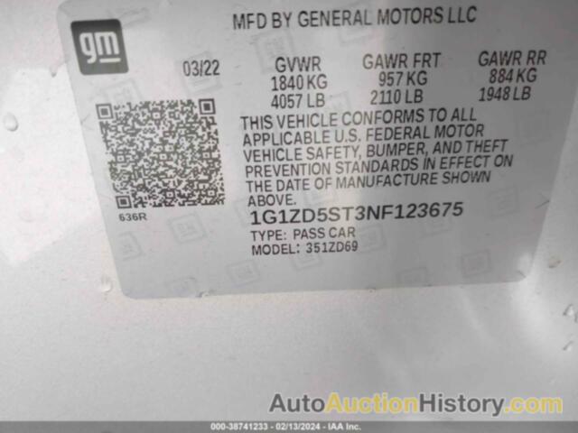 CHEVROLET MALIBU FWD LT, 1G1ZD5ST3NF123675