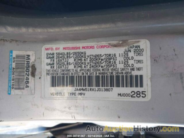 MITSUBISHI MONTERO LIMITED, JA4MW51RX1J013807