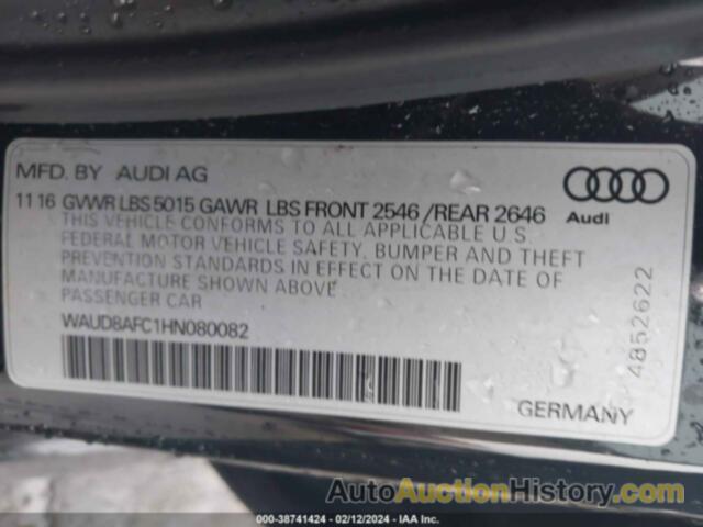 AUDI A6 2.0T PREMIUM, WAUD8AFC1HN080082