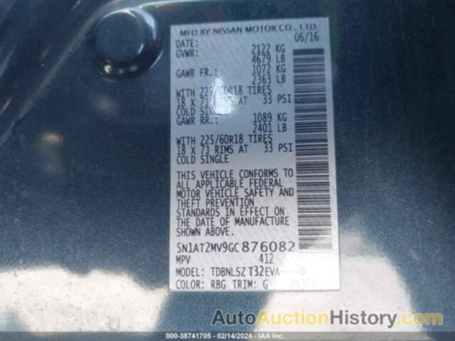 NISSAN ROGUE SL, 5N1AT2MV9GC876082