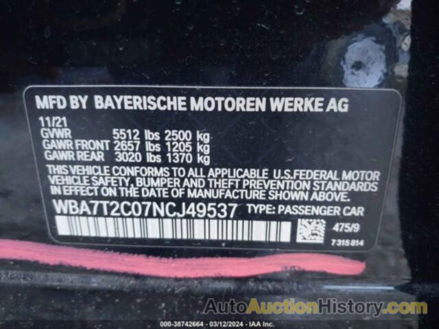 BMW 740 I, WBA7T2C07NCJ49537