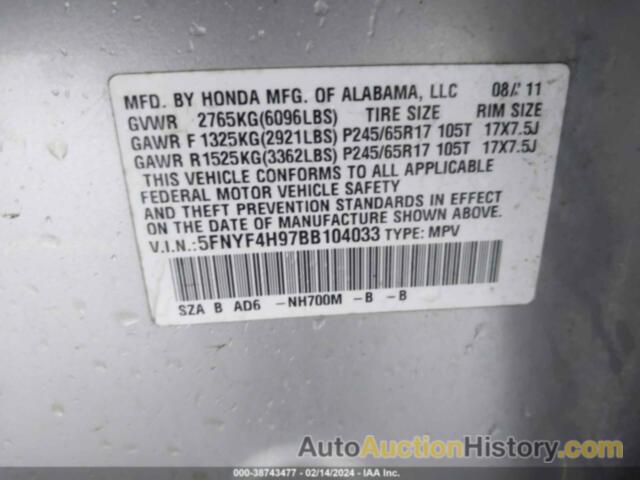 HONDA PILOT TOURING, 5FNYF4H97BB104033