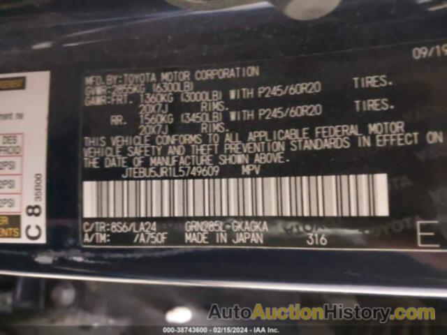 TOYOTA 4RUNNER LIMITED, JTEBU5JR1L5749609