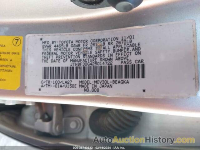 LEXUS ES 300 BASE (A4), JTHBF30G425014722