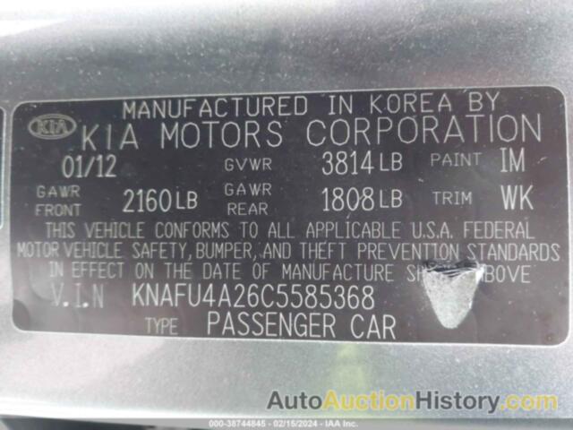 KIA FORTE EX, KNAFU4A26C5585368