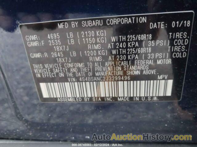 SUBARU OUTBACK 2.5I LIMITED, 4S4BSANC2J3299496