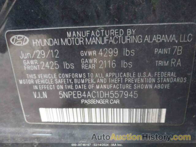 HYUNDAI SONATA GLS, 5NPEB4AC1DH557945