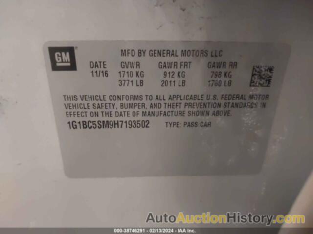 CHEVROLET CRUZE LS AUTO, 1G1BC5SM9H7193502