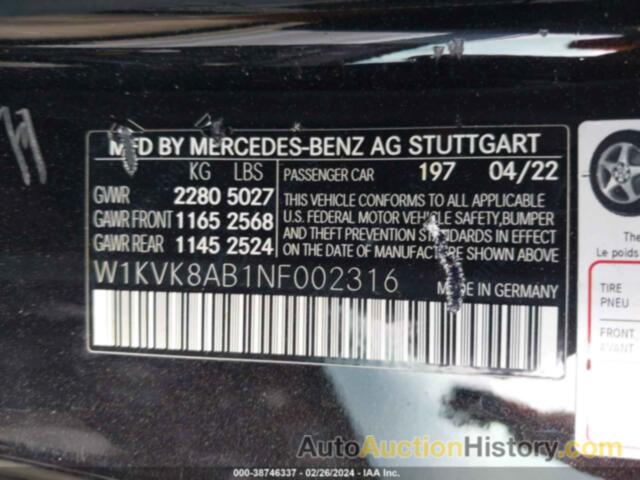 MERCEDES-BENZ SL 55 AMG, W1KVK8AB1NF002316