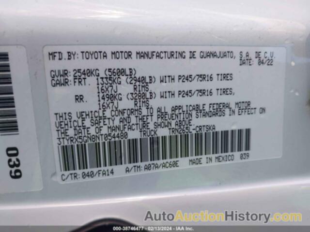 TOYOTA TACOMA SR, 3TYRX5GN8NT054480