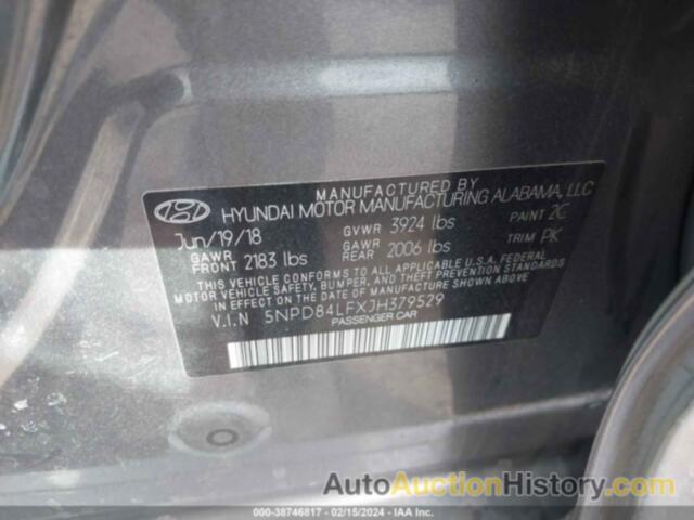 HYUNDAI ELANTRA SEL/VALUE/LIMITED, 5NPD84LFXJH379529