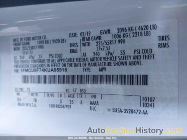 FORD ESCAPE S, 1FMCU0F74KUA95918