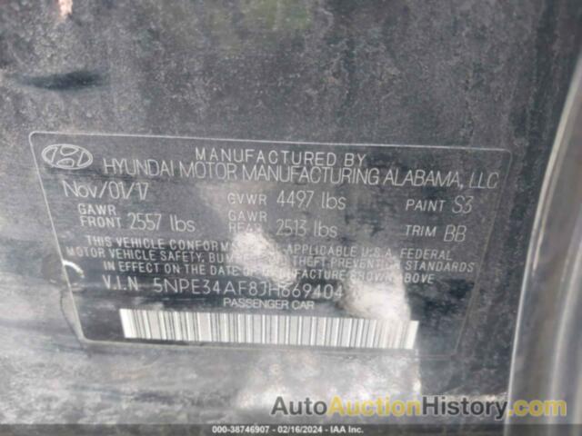 HYUNDAI SONATA SEL, 5NPE34AF8JH669404