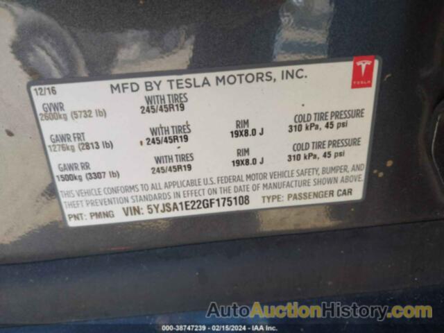 TESLA MODEL S 60D/70D/75D/85D/90D, 5YJSA1E22GF175108