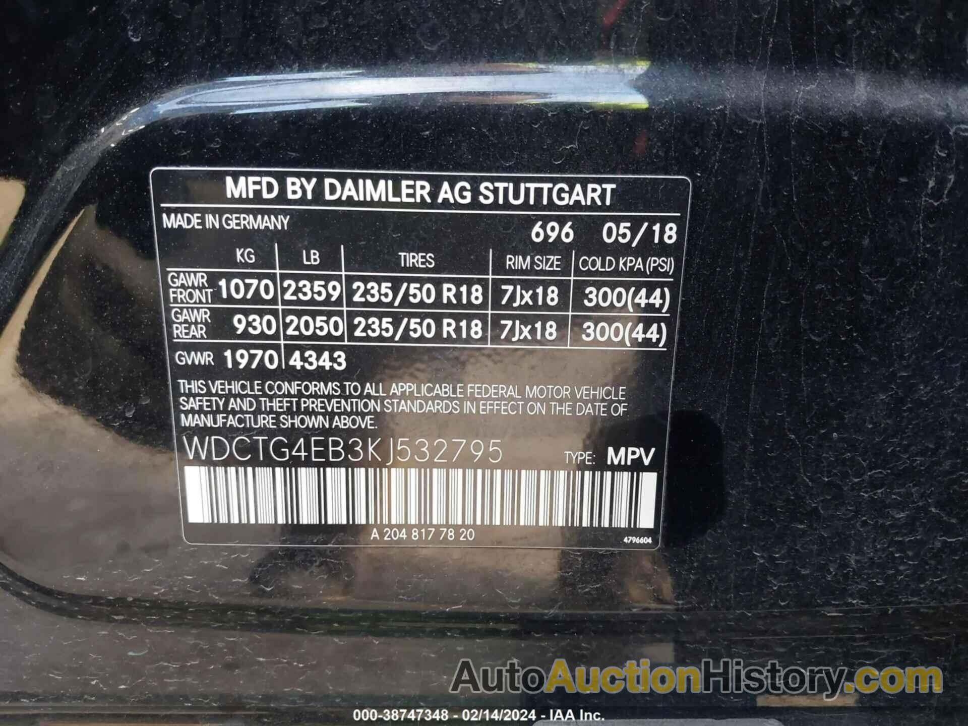 MERCEDES-BENZ GLA 250, WDCTG4EB3KJ532795