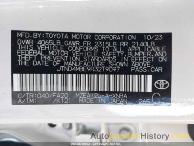 TOYOTA COROLLA SE, JTND4MBE9R3219097