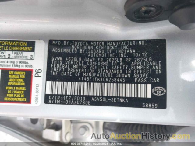 TOYOTA CAMRY LE, 4T4BF1FK4CR258445
