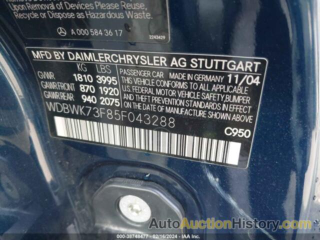 MERCEDES-BENZ SLK 55 AMG, WDBWK73F85F043288