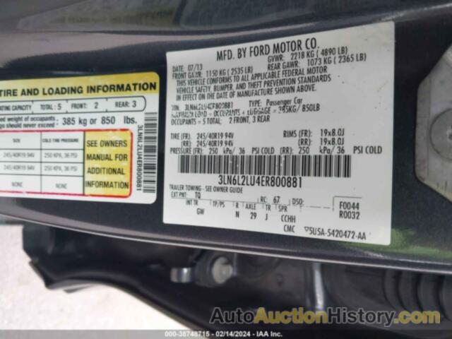 LINCOLN MKZ HYBRID, 3LN6L2LU4ER800881