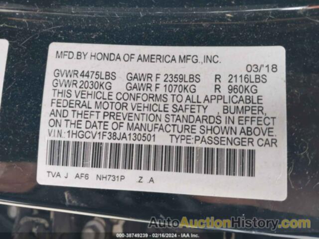 HONDA ACCORD SPORT, 1HGCV1F38JA130501