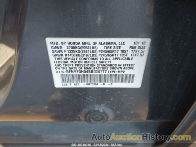 HONDA PILOT EX-L, 5FNYF3H54BB028777