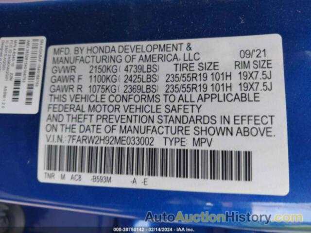 HONDA CR-V AWD TOURING, 7FARW2H92ME033002
