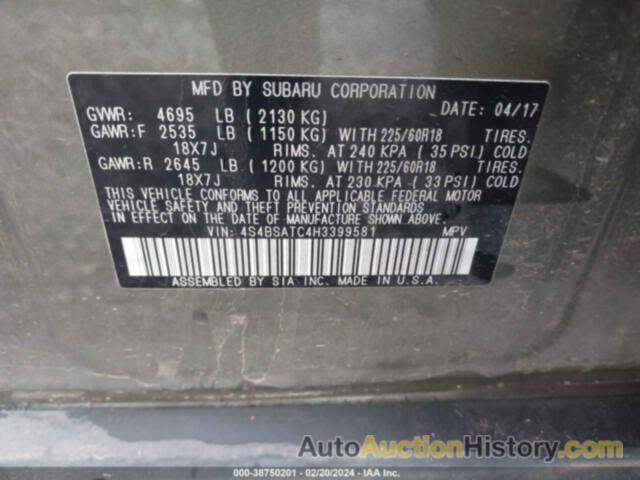 SUBARU OUTBACK 2.5I TOURING, 4S4BSATC4H3399581