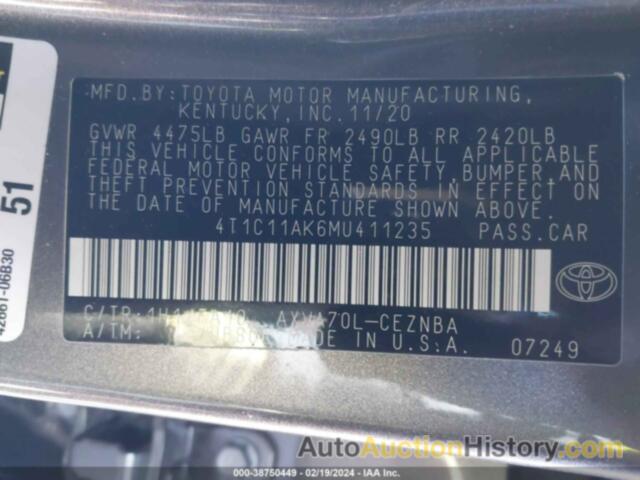 TOYOTA CAMRY LE, 4T1C11AK6MU411235