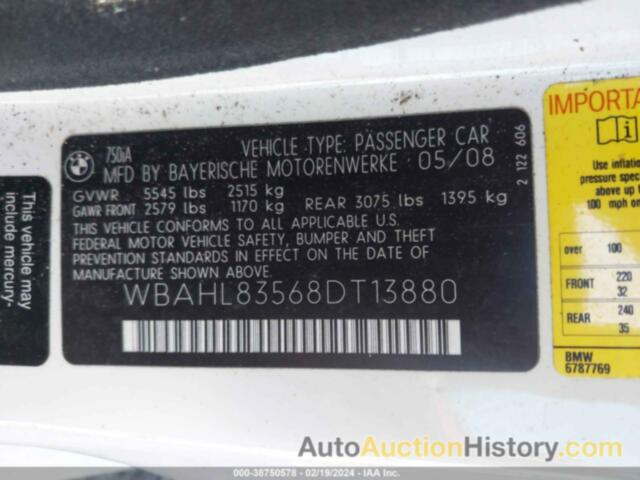 BMW 750I I, WBAHL83568DT13880