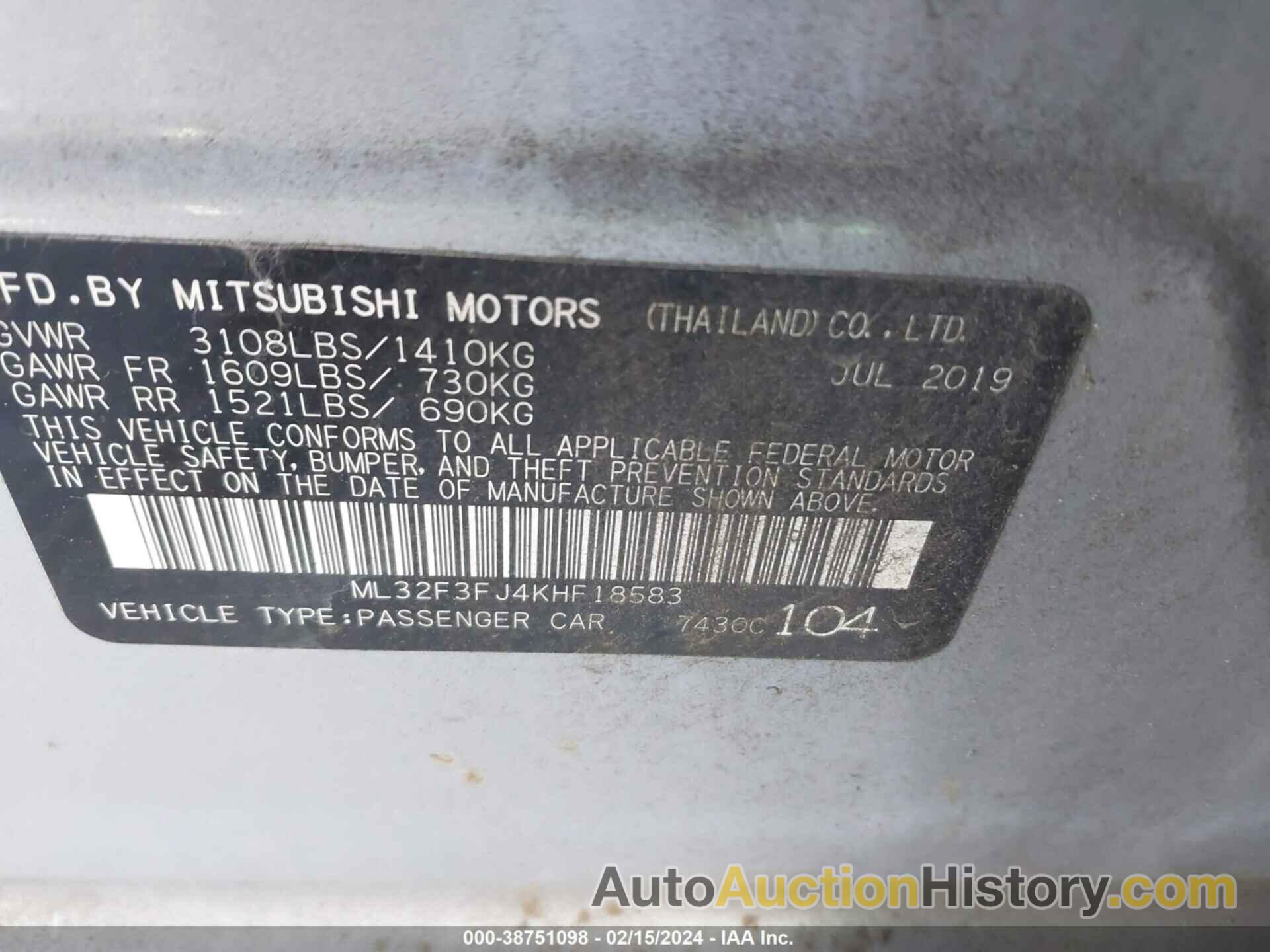 MITSUBISHI MIRAGE G4 ES, ML32F3FJ4KHF18583