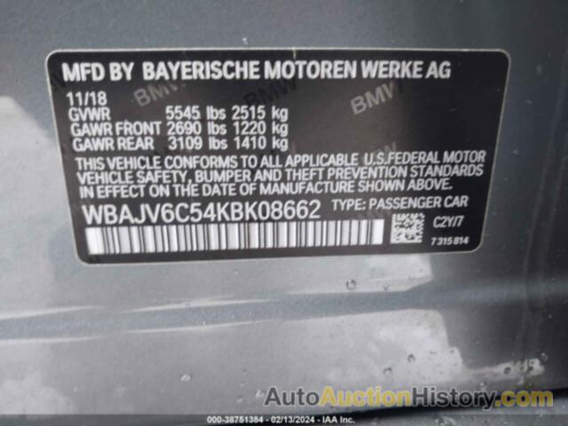 BMW 640I GRAN TURISMO XDRIVE, WBAJV6C54KBK08662