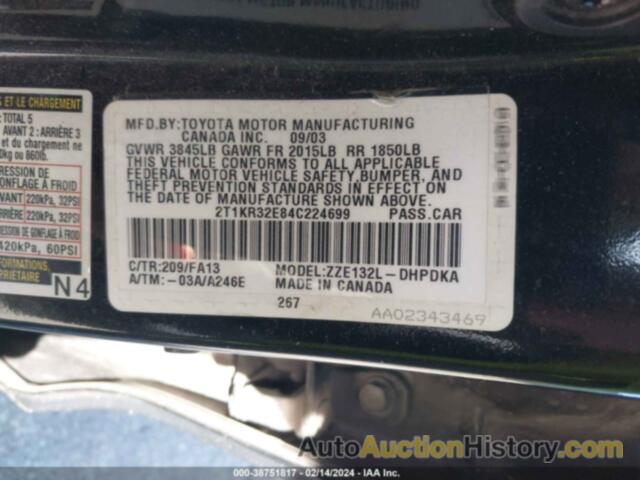 TOYOTA MATRIX STANDARD, 2T1KR32E84C224699