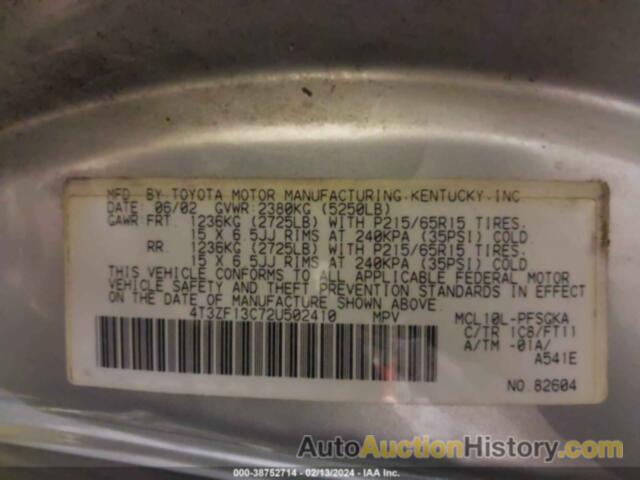 TOYOTA SIENNA LE, 4T3ZF13C72U502410