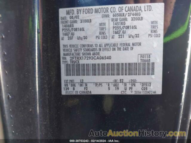 FORD F150, 2FTRX17293CA06540