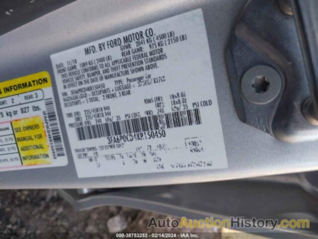 FORD FUSION SEL, 3FA6P0CD4KR150450