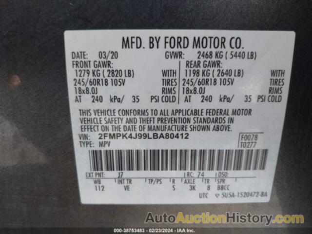 FORD EDGE SEL, 2FMPK4J99LBA80412