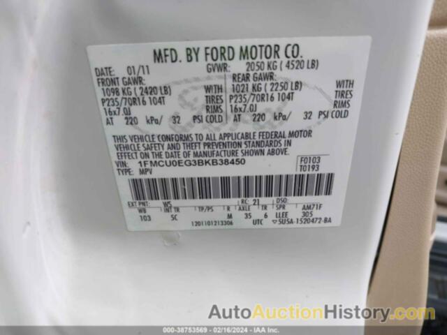 FORD ESCAPE LIMITED, 1FMCU0EG3BKB38450