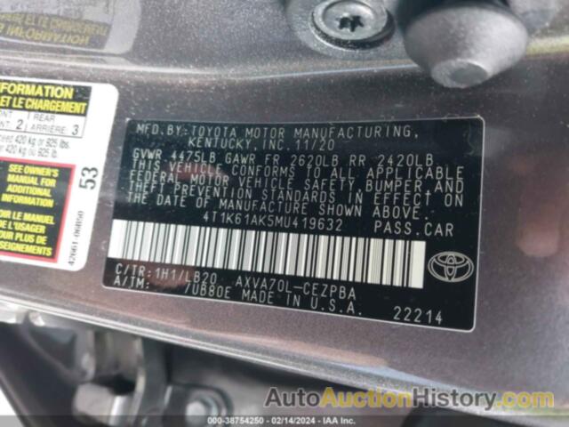 TOYOTA CAMRY XSE, 4T1K61AK5MU419632