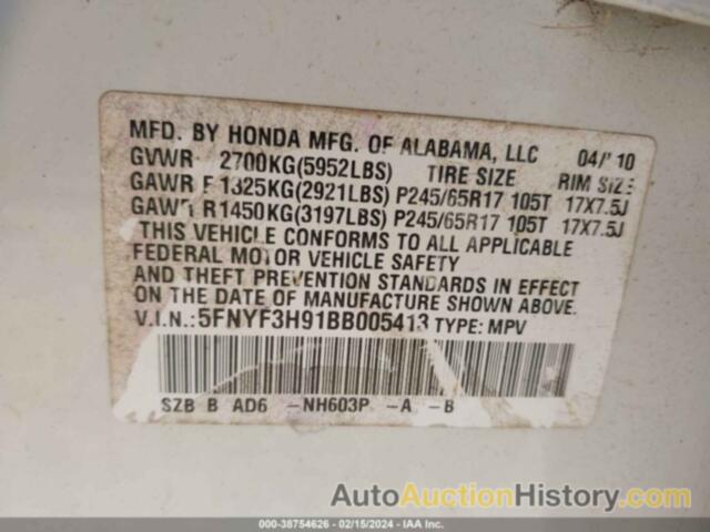 HONDA PILOT TOURING, 5FNYF3H91BB005413