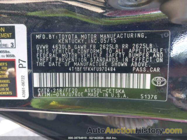 TOYOTA CAMRY SE, 4T1BF1FK4FU970484