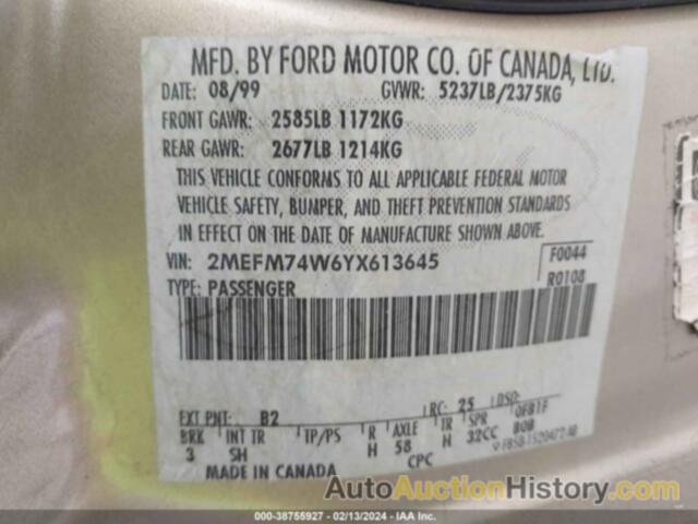 MERCURY GRAND MARQUIS GS, 2MEFM74W6YX613645