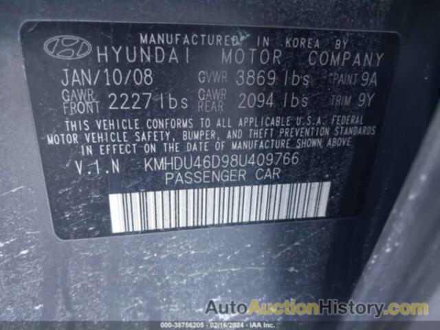 HYUNDAI ELANTRA GLS/SE, KMHDU46D98U409766