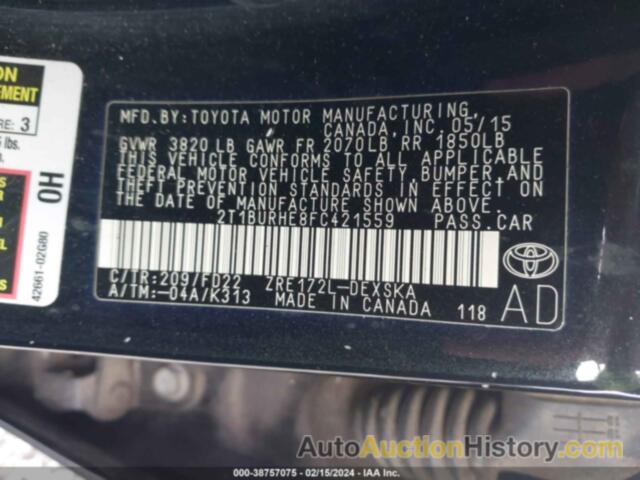 TOYOTA COROLLA S PLUS, 2T1BURHE8FC421559