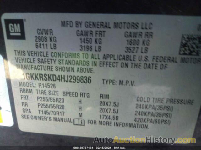 GMC ACADIA LIMITED, 1GKKRSKD4HJ299836