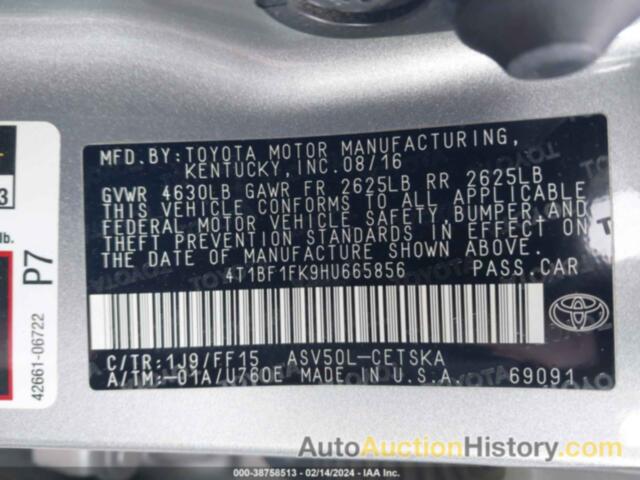 TOYOTA CAMRY SE, 4T1BF1FK9HU665856