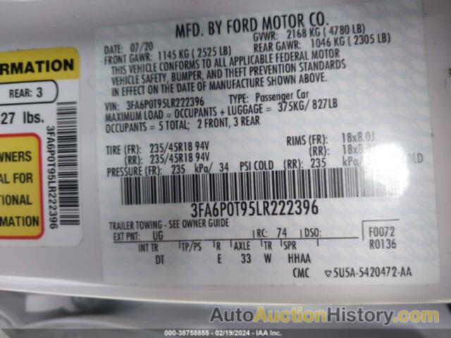 FORD FUSION SE, 3FA6P0T95LR222396