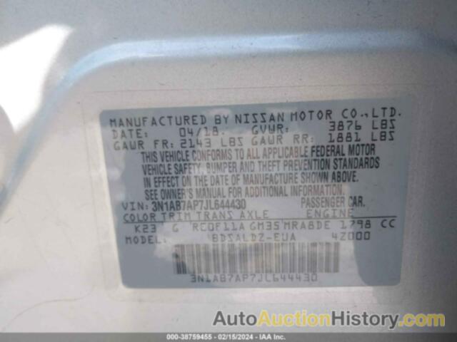 NISSAN SENTRA SV, 3N1AB7AP7JL644430