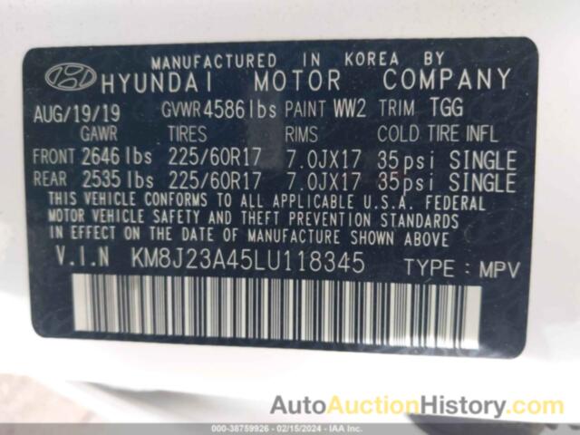 HYUNDAI TUCSON SE, KM8J23A45LU118345