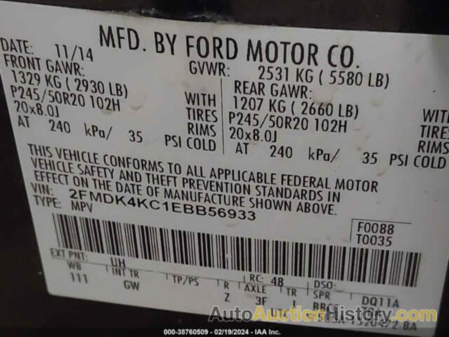 FORD EDGE LIMITED, 2FMDK4KC1EBB56933