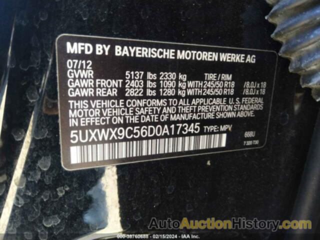 BMW X3 XDRIVE28I, 5UXWX9C56D0A17345